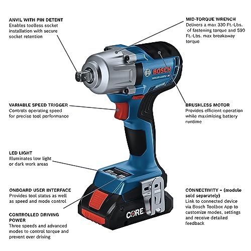 BOSCH 18V 1/2 In. Impact Wrench with Friction Ring Mid Torque and Thru-Hole Connected Ready (Bare Tool) - Image 5