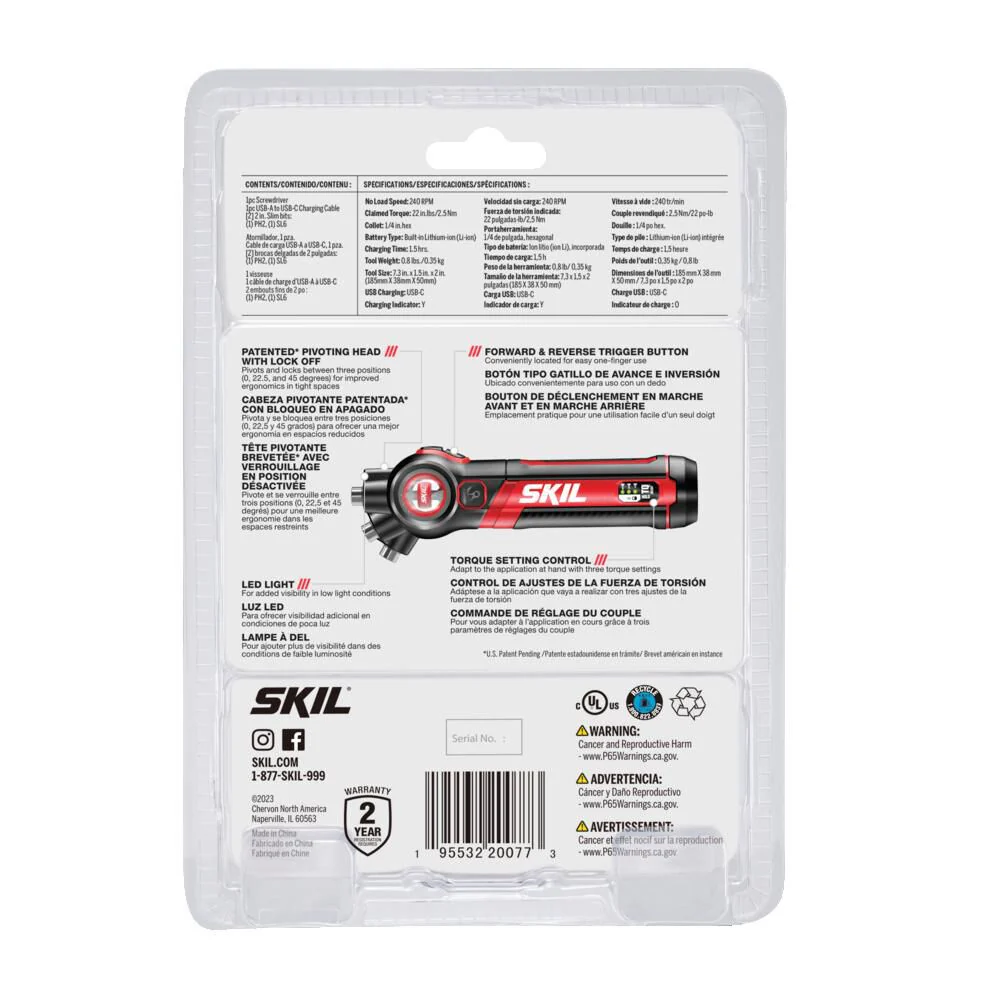 SKIL Twist 2.0 Rechargeable 4V Screwdriver with 2-Piece Bit Kit - Image 2