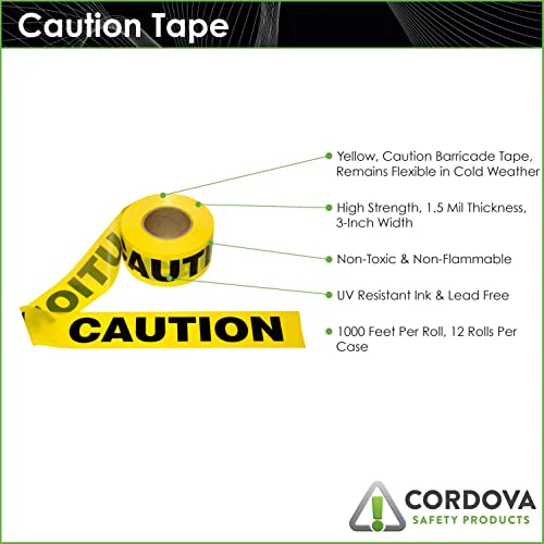 Cordova Pro Pack Yellow Caution Barricade Tape, 3 in. x 1000 ft. Roll, 12-Pack - Image 5
