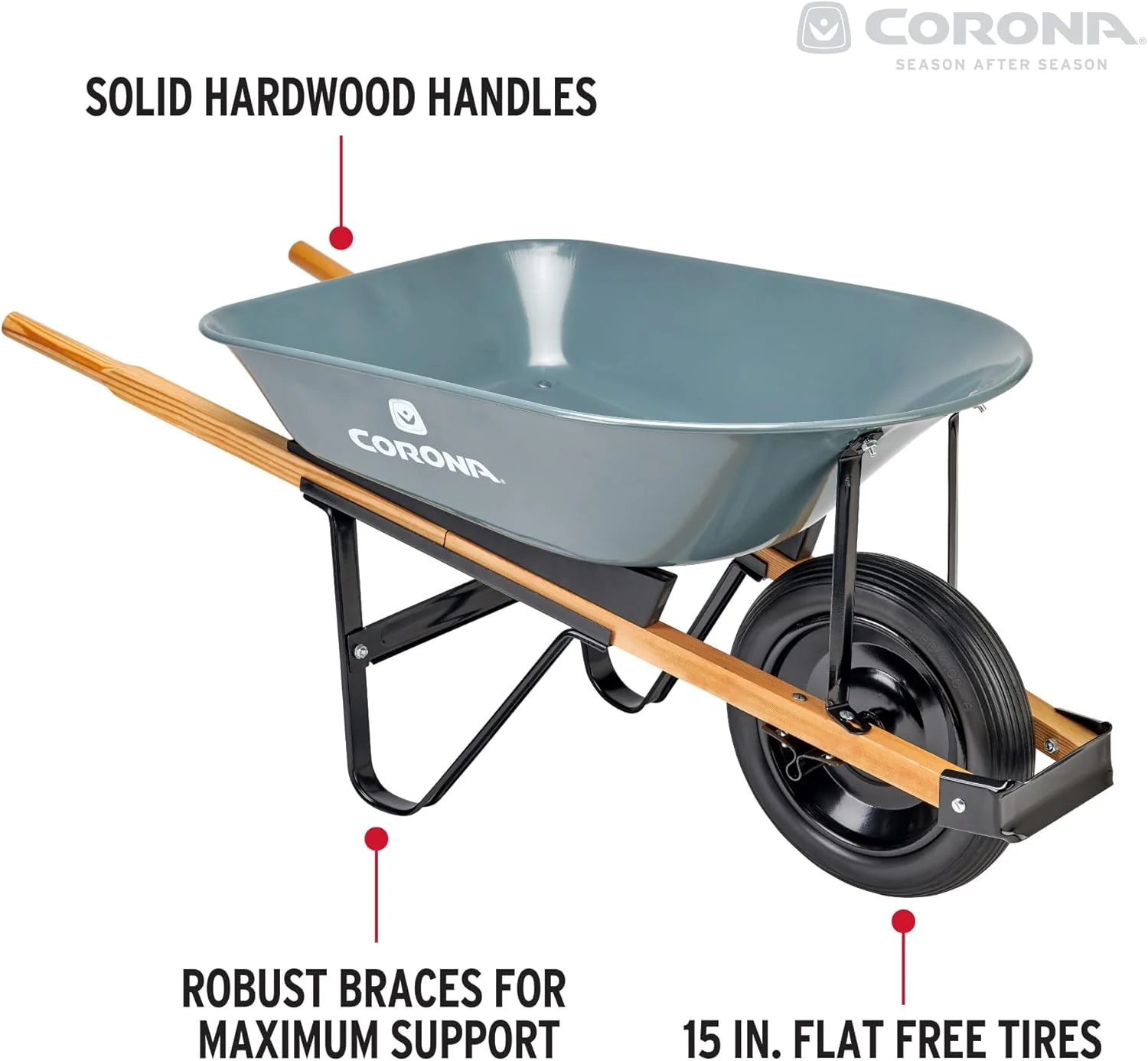 Corona WB1000 5 Cubic Foot Wheelbarrow in A Box Heavy Duty Garden Cart with 15 Inch Flat Free Tire for Outdoor Gardening, Yards, Planting - Image 3