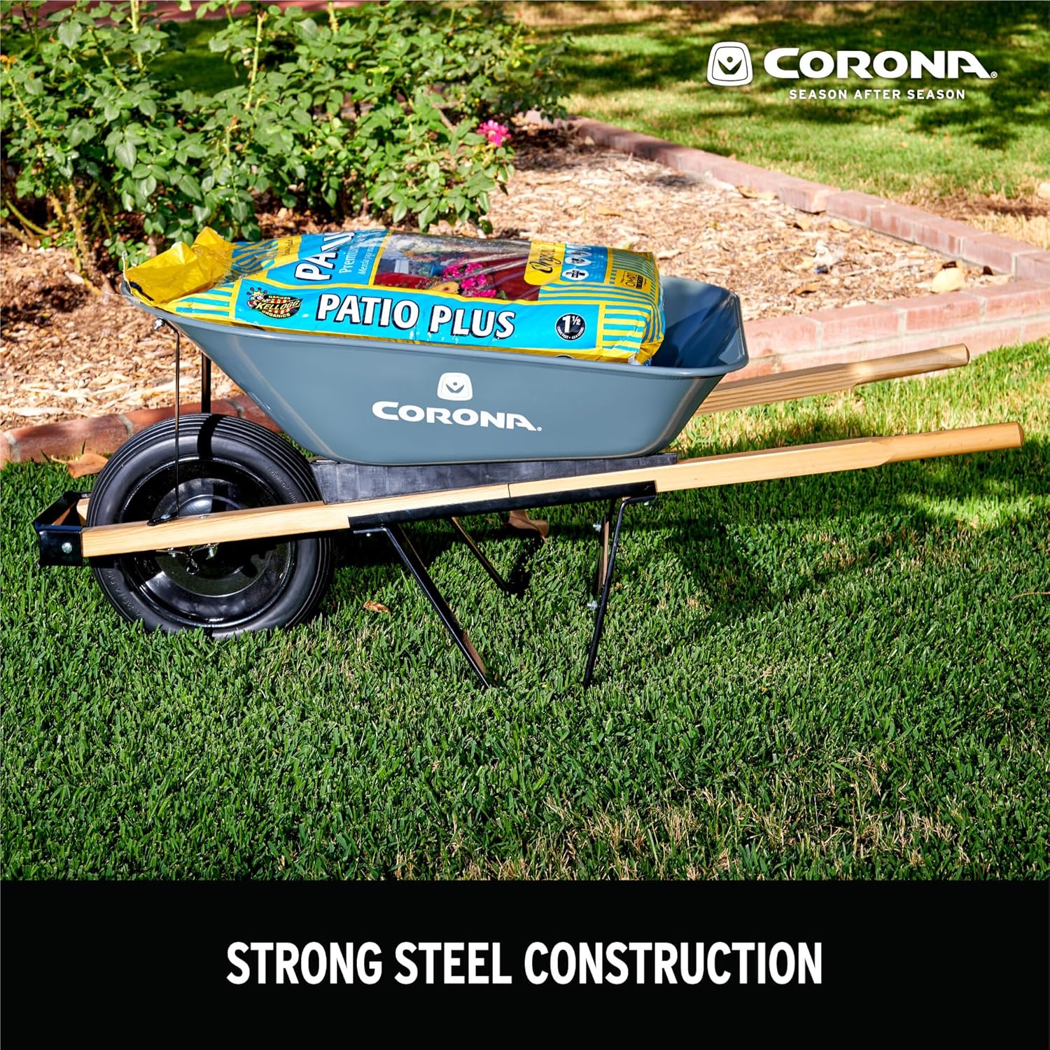 Corona WB1000 5 Cubic Foot Wheelbarrow in A Box Heavy Duty Garden Cart with 15 Inch Flat Free Tire for Outdoor Gardening, Yards, Planting - Image 5