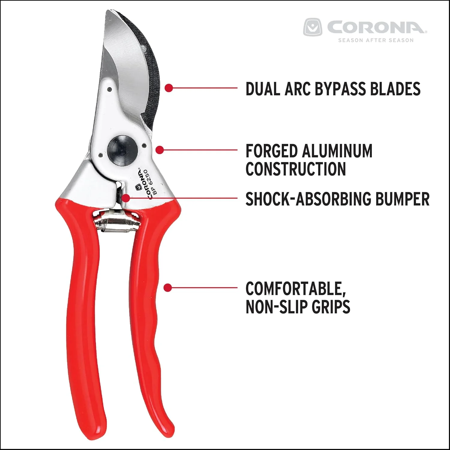 Corona BP 6250 Forged Steel Aluminum Handles Bypass Hand Pruner - 1 inch Cut Capacity Stem and Branch Garden Shears, Red - Image 4