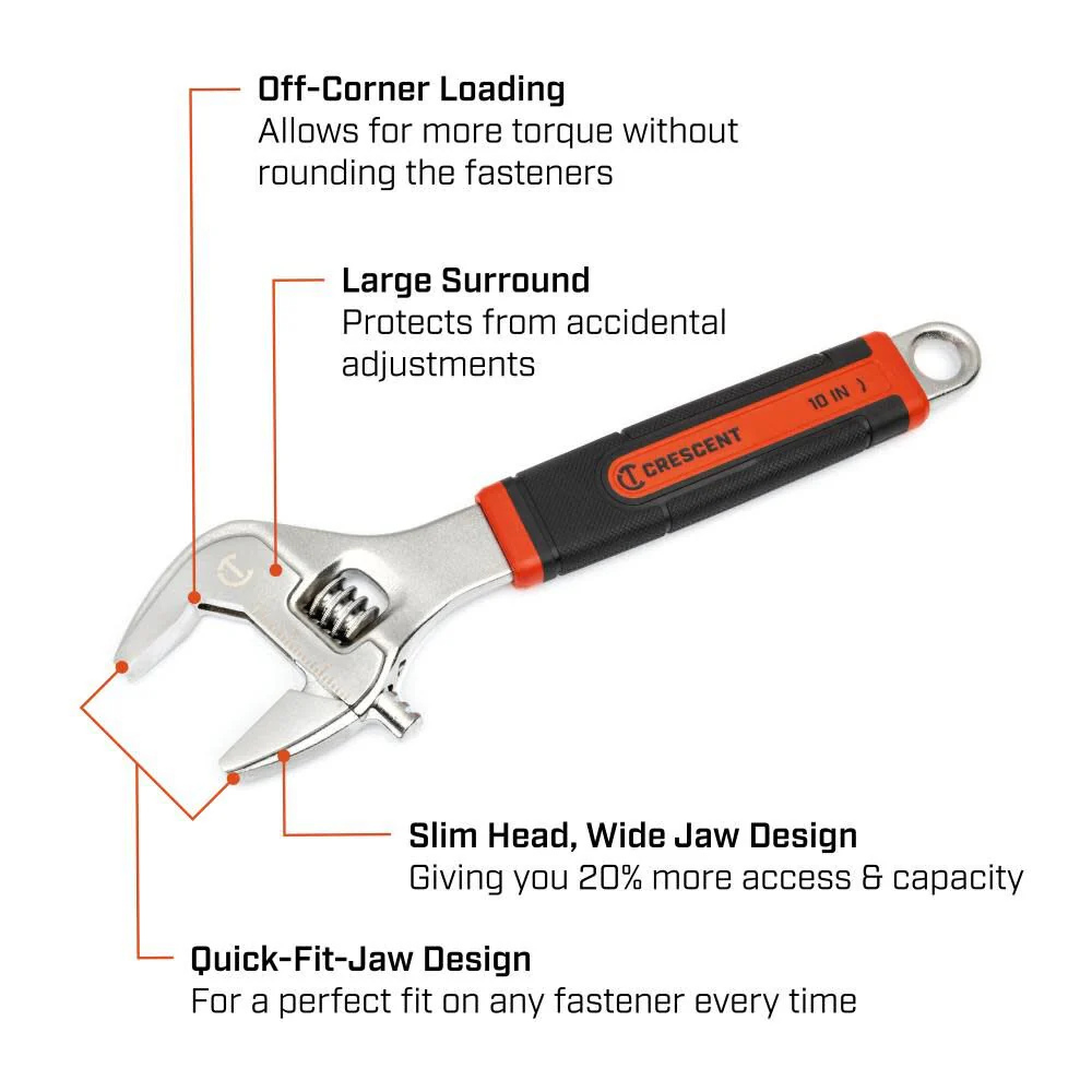 Crescent 10 Inch Adjustable Wrench with Cushion Grip - Image 5