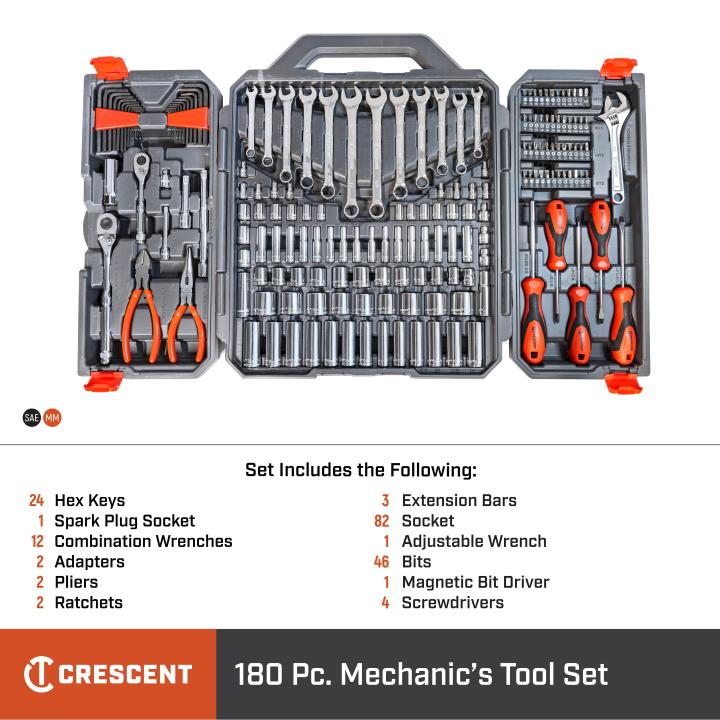 Crescent 180-Piece 1/4" and 3/8" Drive 6-Point SAE/Metric Professional Tool Set - Image 2