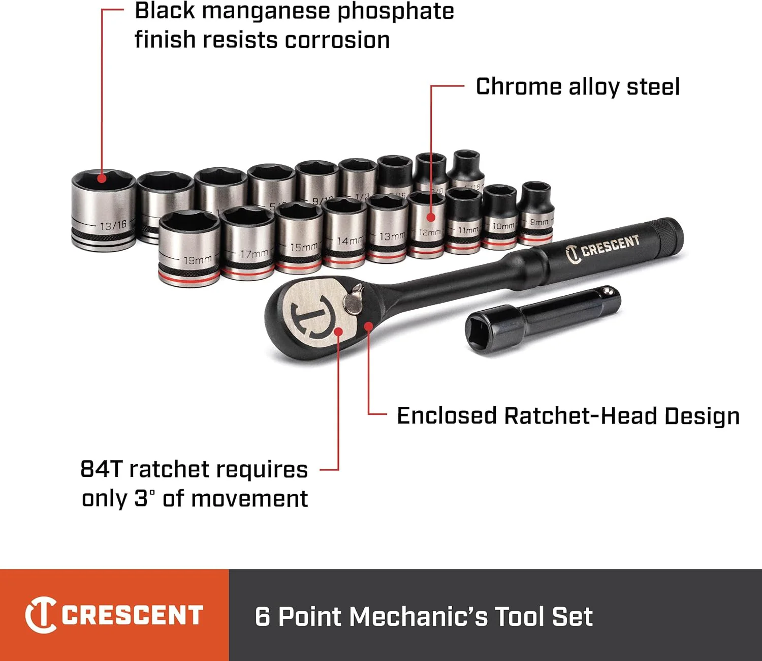 Crescent 20 Piece X10 3/8" Drive 6 Point Standard SAE/Metric Mechanics Tool Set - CSWS38B - Image 3