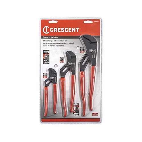 Crescent 3-Piece Straight Jaw Dipped Handle Tongue and Groove Plier Set 7", 10" & 12"
