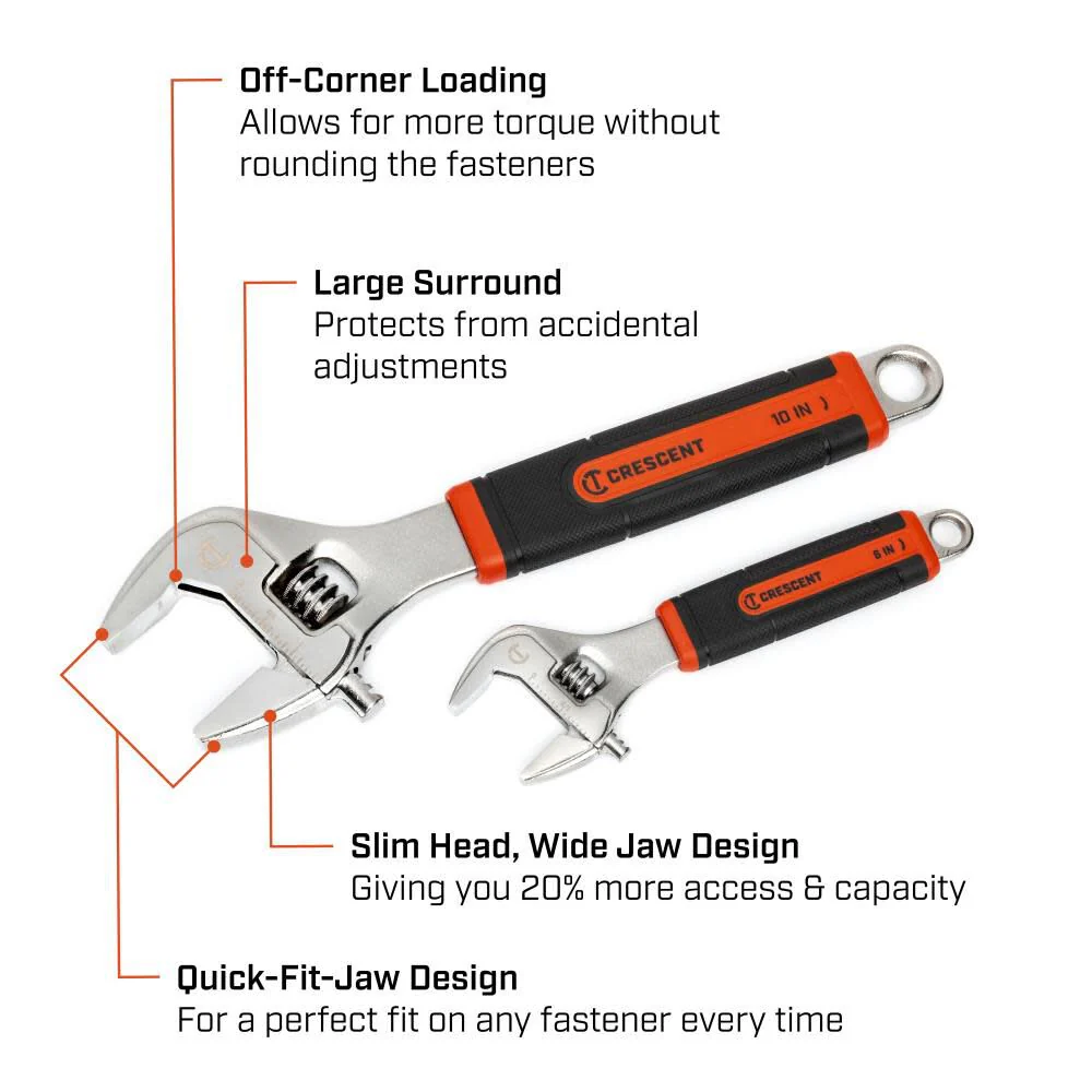 Crescent 6 Inch & 10 Inch Cushion Grip Adjustable Wrench Set 2pc - Image 5