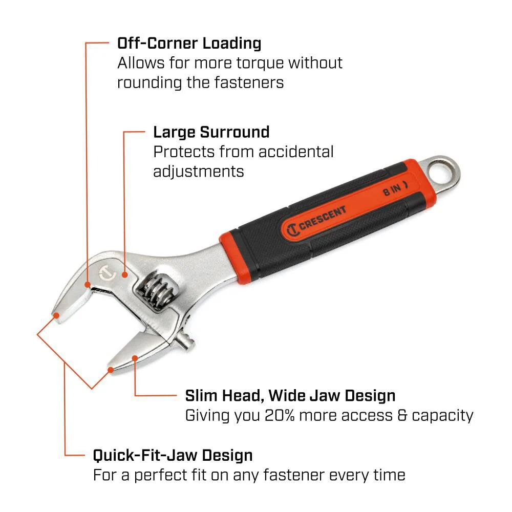 Crescent 8 Inch Adjustable Wrench with Cushion Grip - Image 5