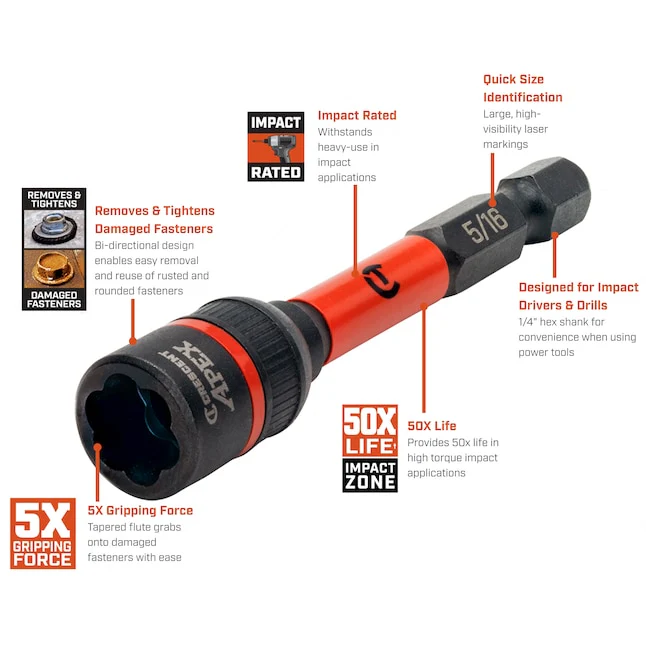 Crescent CAVBX2D20 Bolt Biter Standard (SAE) 5/16-in Drive Impact Bolt Extractor - Image 8