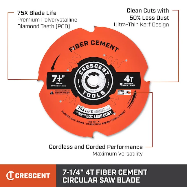 Crescent CSBFC-704 Circular Saw Blade 7 1/4'' X 4 Tooth Fiber Cement - Image 2