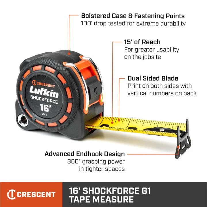 Crescent L1116-02 1-3/16" x 16' SHOCKFORCE G1 Dual Sided Tape Measure - Image 8