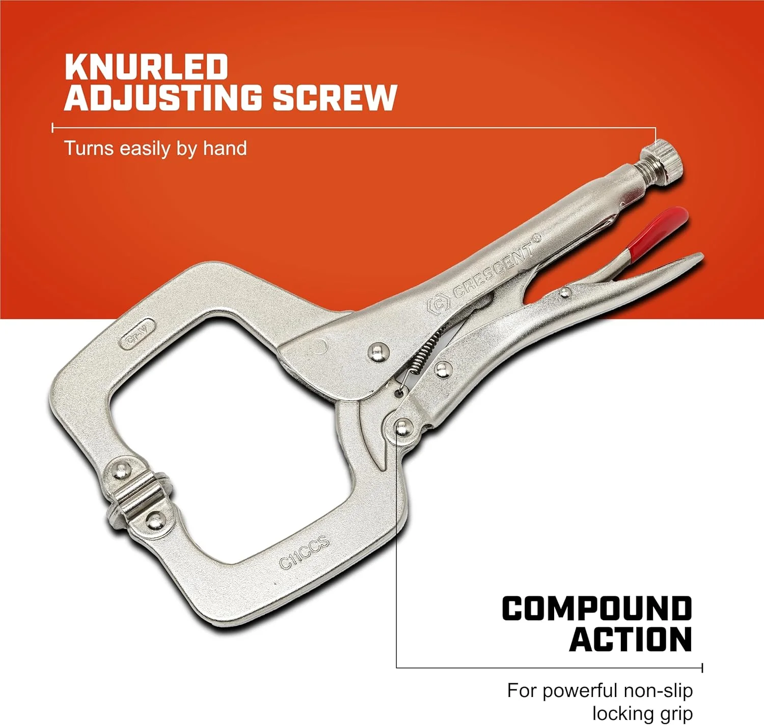 Crescent C11CCSVN Locking 11" C-Clamp with Swivel Pad Tips, Heavy-Duty Adjustable Clamp with Hex Key Recess & Compound Action - Image 3