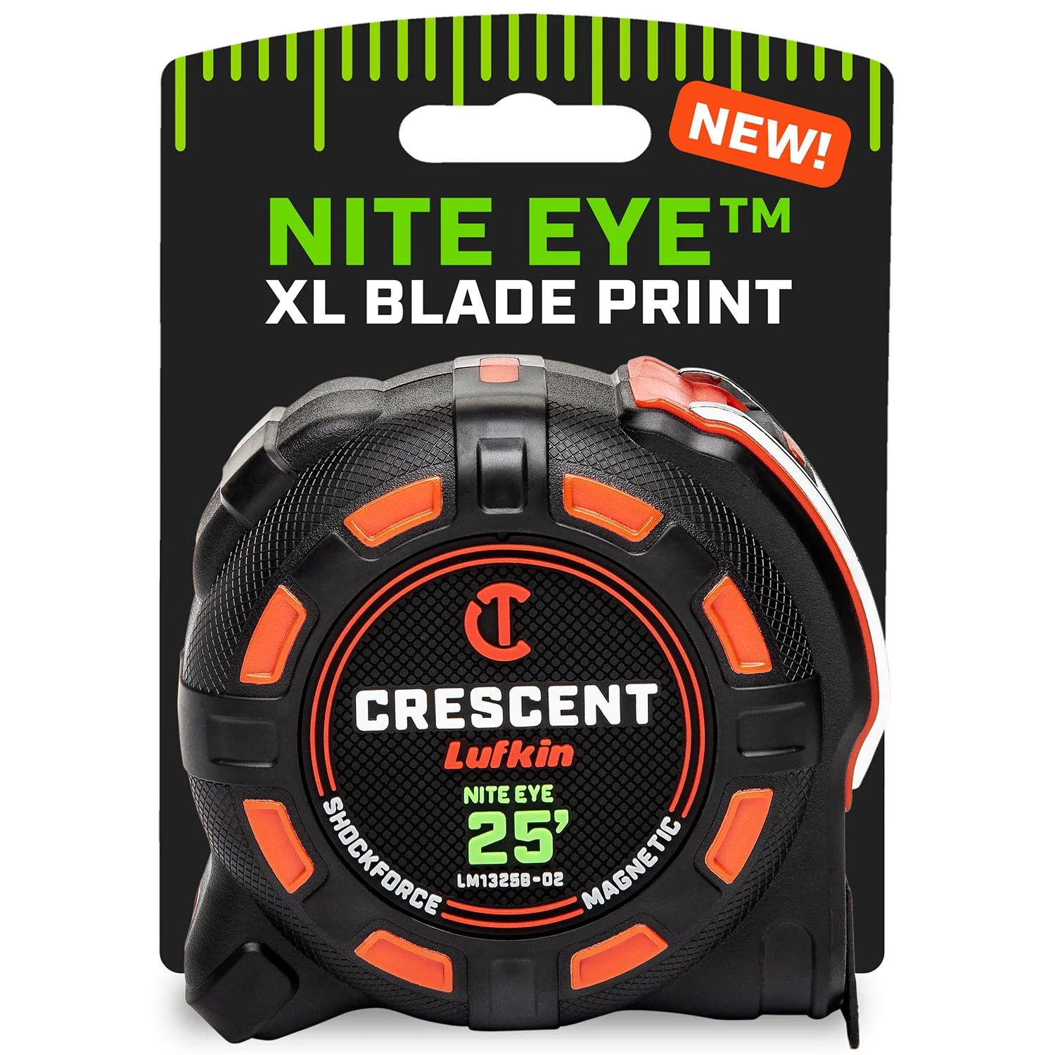 Crescent Lufkin LM1325B-02 25 Ft. SHOCKFORCE NITE EYE Magnetic Tape Measure, SAE