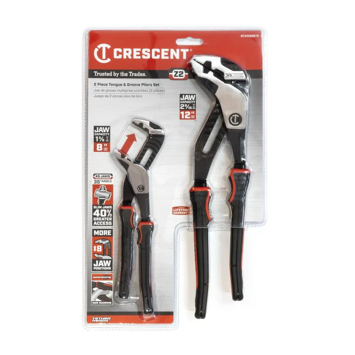 Crescent RTZ2CGSET2 2 Piece Z2 K9 Straight Jaw Dual Material Tongue and Groove Plier Set - Image 2