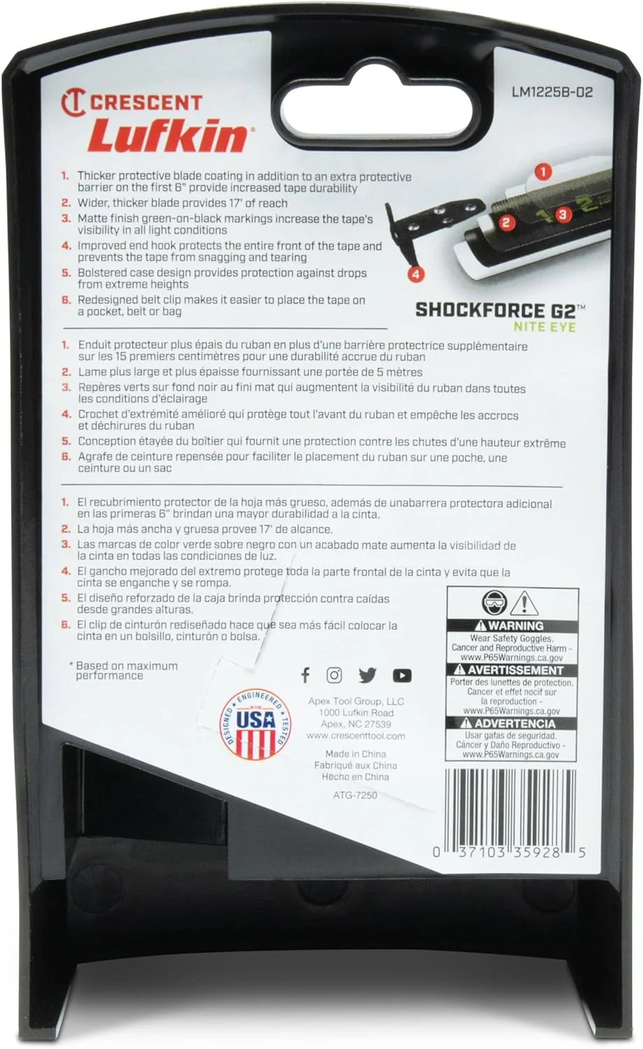 Lufkin (LM1225B-02) Shockforce G2 25-ft Nite Eye Magnetic Tape Measure - Image 7