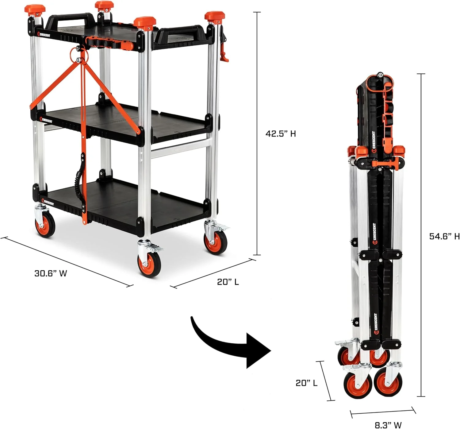 Crescent SITERUNNER, 3 Shelf Heavy Duty Folding Jobsite Cart - 300-lb Capacity, F3SCBL - Image 4