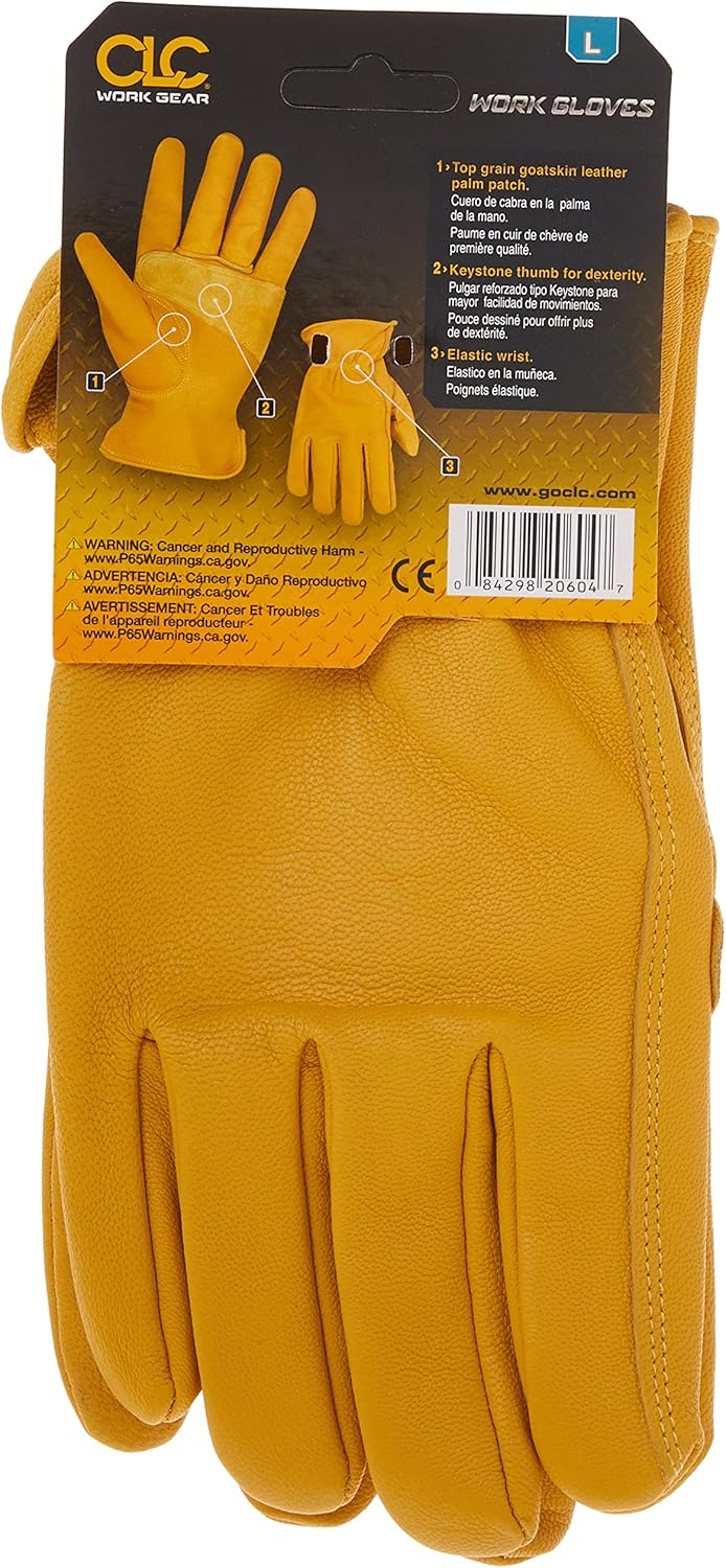 Custom Leathercraft 2060L Top Grain Goatskin Work Gloves, Large, Gold (Pack of 1) - Image 6