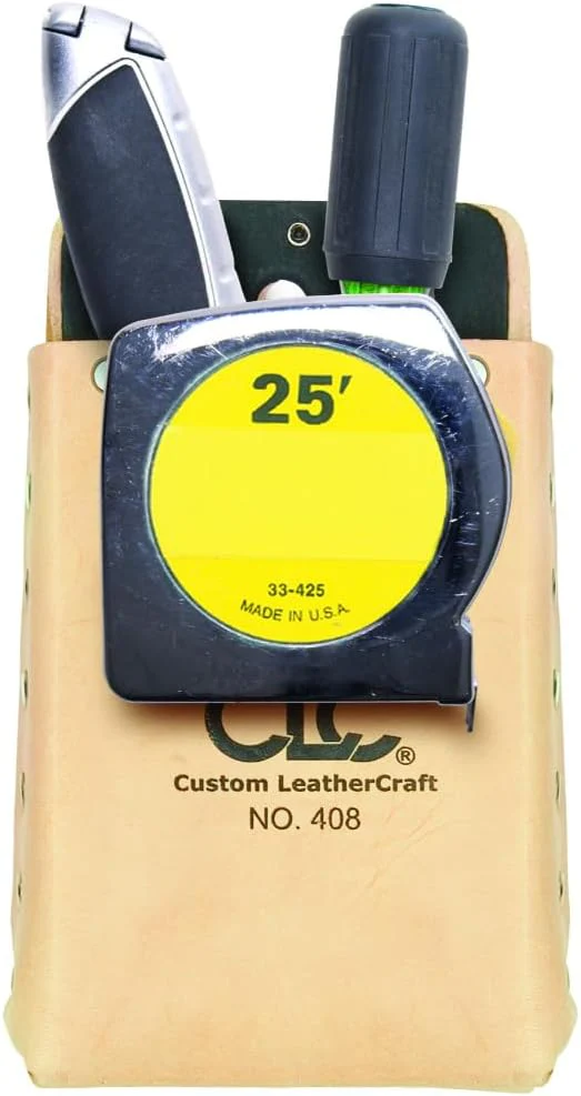 Custom Leathercraft408 Box-Shaped All-Purpose Pouch Tan, 4-1/2-In x 7-1/2-In w/tape clip - Image 2