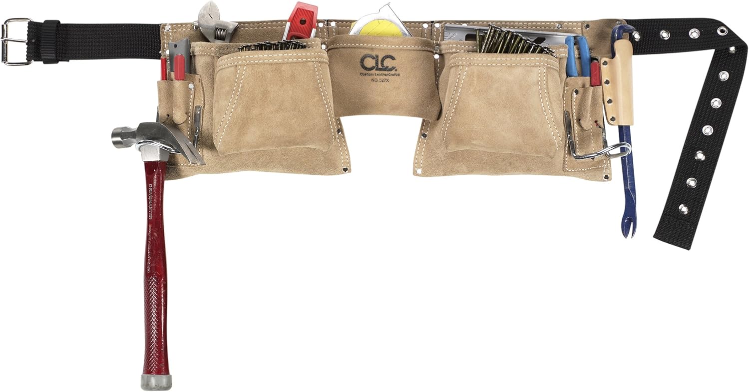 Custom Leathercraft527X Heavy Duty Top Grain Suede Construction Work Apron, 2 Hammer Loops, 12 Pocket,Cream White - Image 2