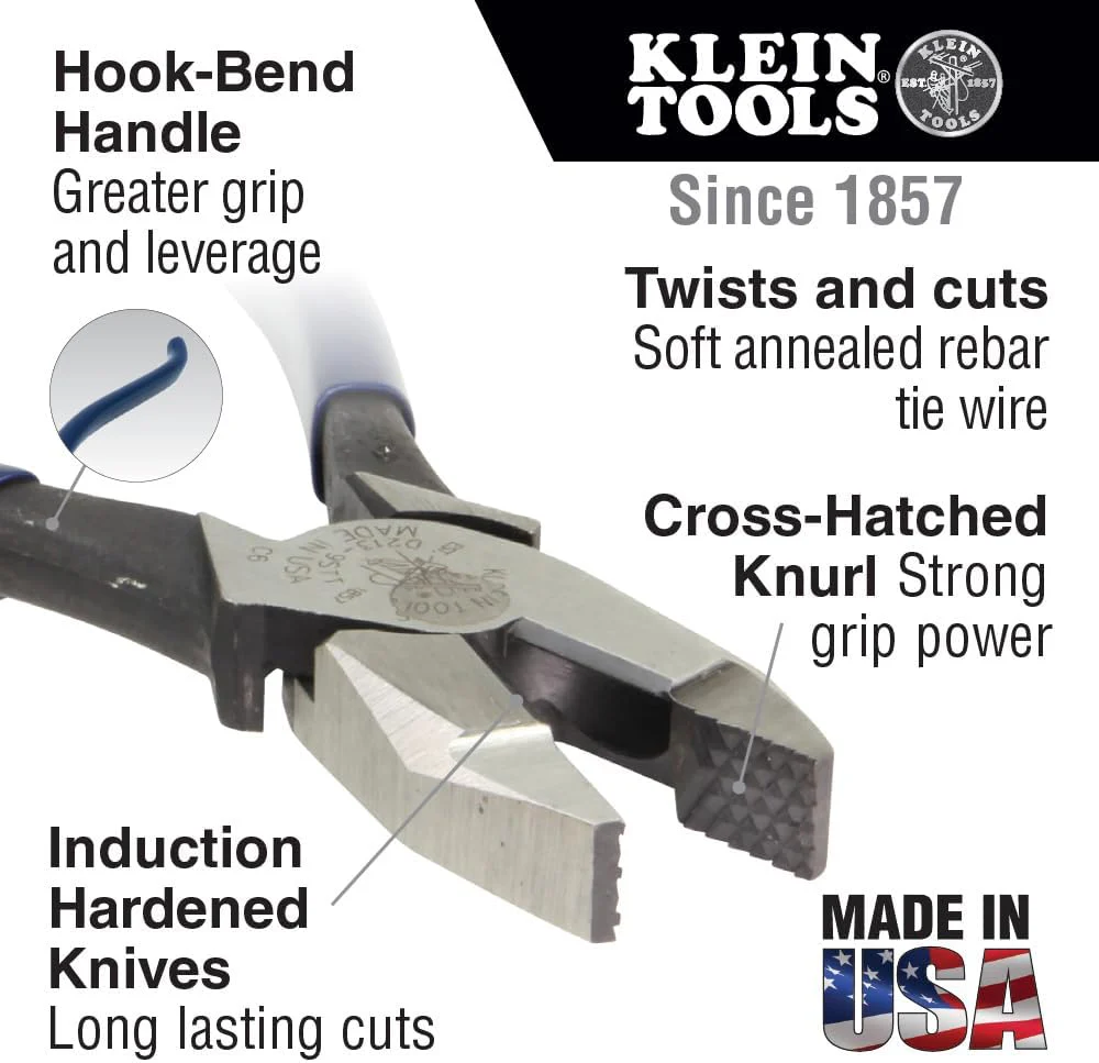 Klein Tools D2000-9ST Pliers, Heavy-Duty 9-Inch Ironworker Pliers for Rebar, ACSR, Screws, Nails and Most Hardened Wire - Image 2