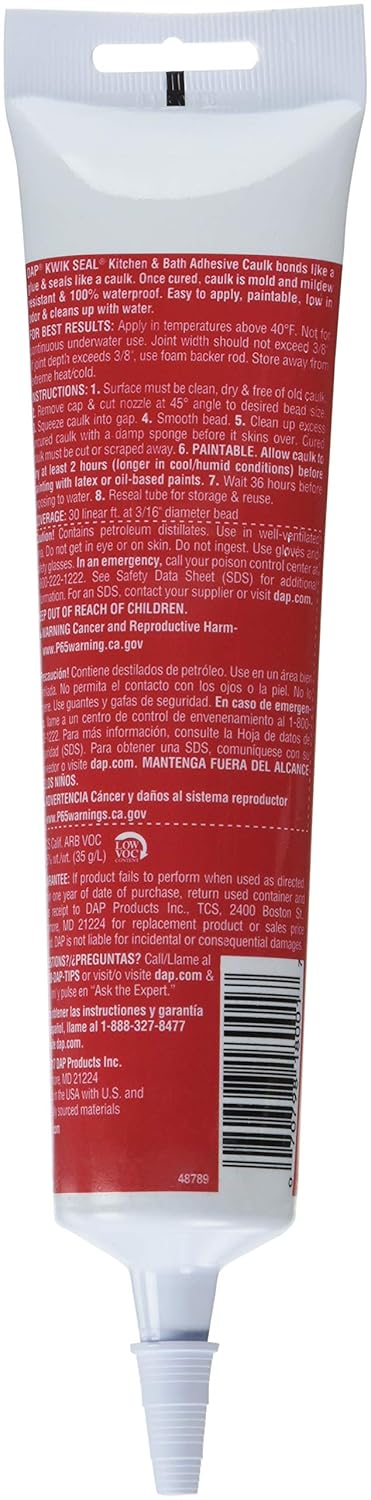DAP 18001Kwik Seal Kitchen and Bath Adhesive Caulk, White, 5.5 Ounce (Pack of 12) - Image 2