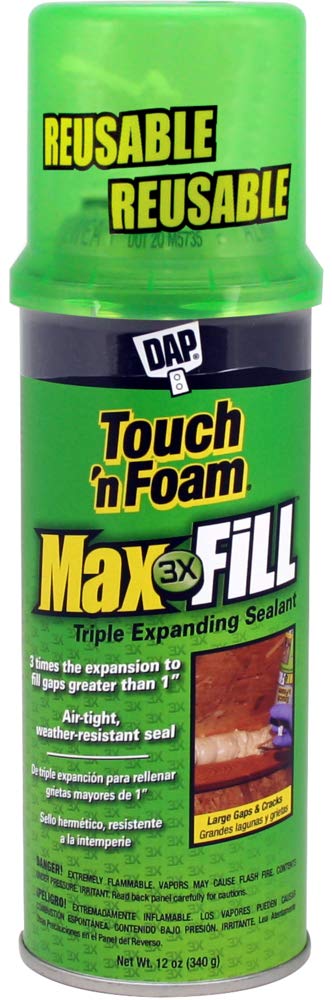 DAP 7565000043 Touch ‘n Foam Max Fill Maximum Expanding Foam Sealant, Off White, 12 Oz