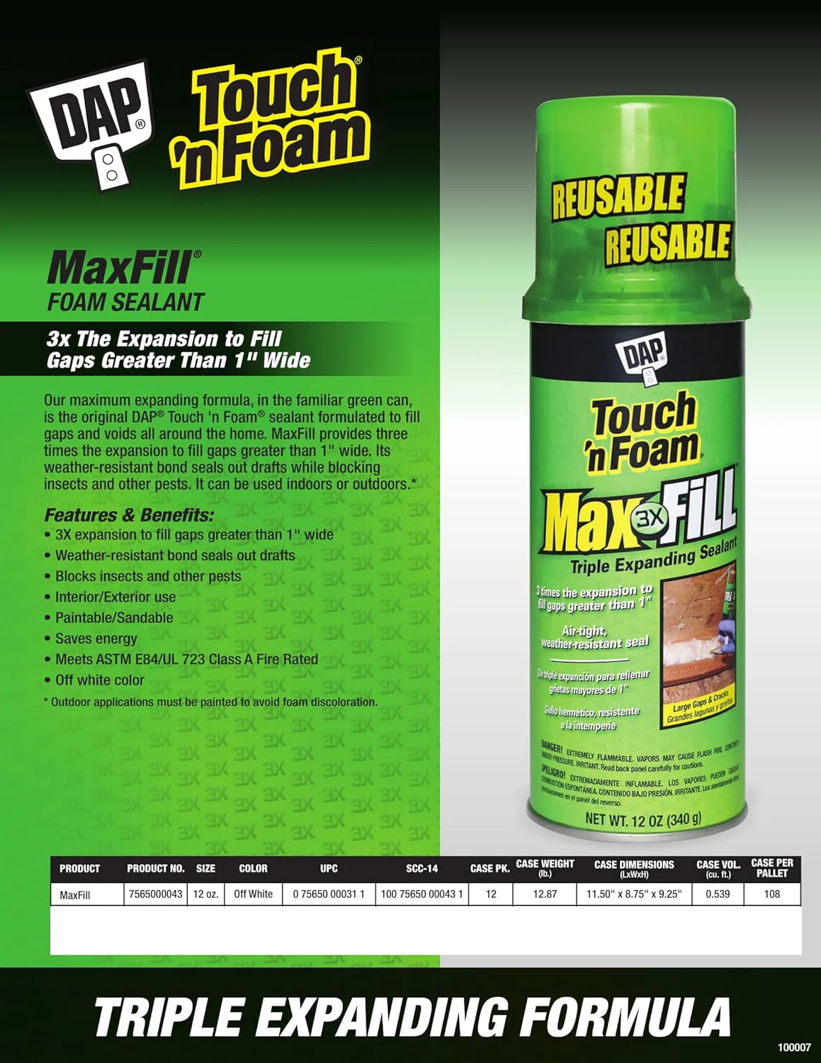 DAP 7565000043 Touch ‘n Foam Max Fill Maximum Expanding Foam Sealant, Off White, 12 Oz - Image 2