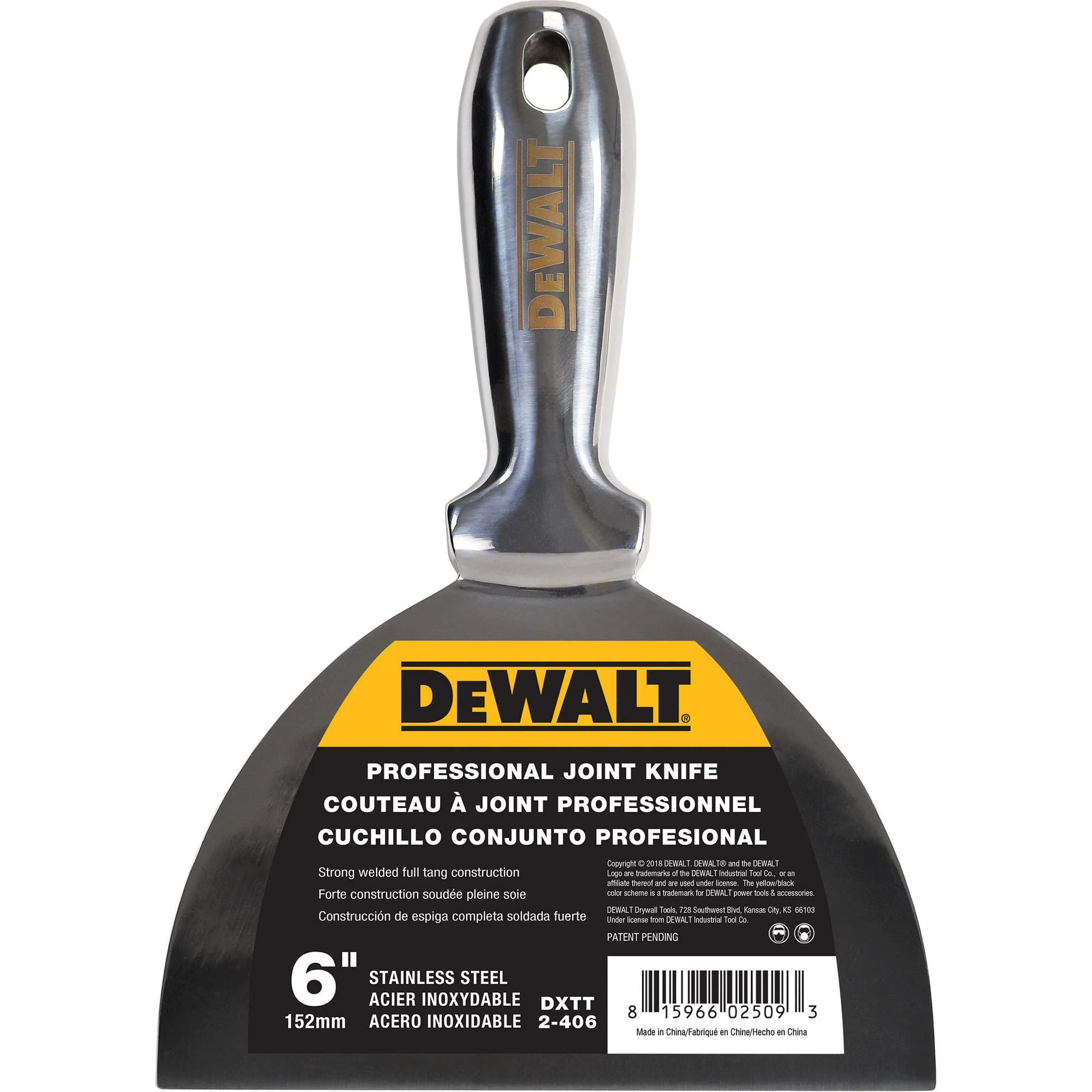 DEWALT 6" Stainless Steel Grout Knife - High Quality Polished Metal Blade - (2-406)