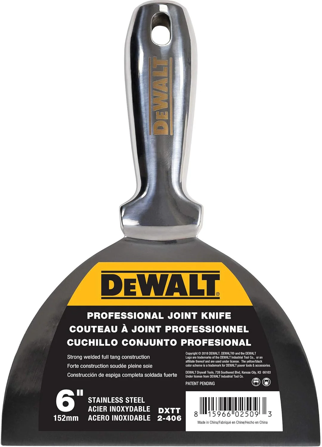 DEWALT 6" Stainless Steel Grout Knife - High Quality Polished Metal Blade - (2-406) - Image 2