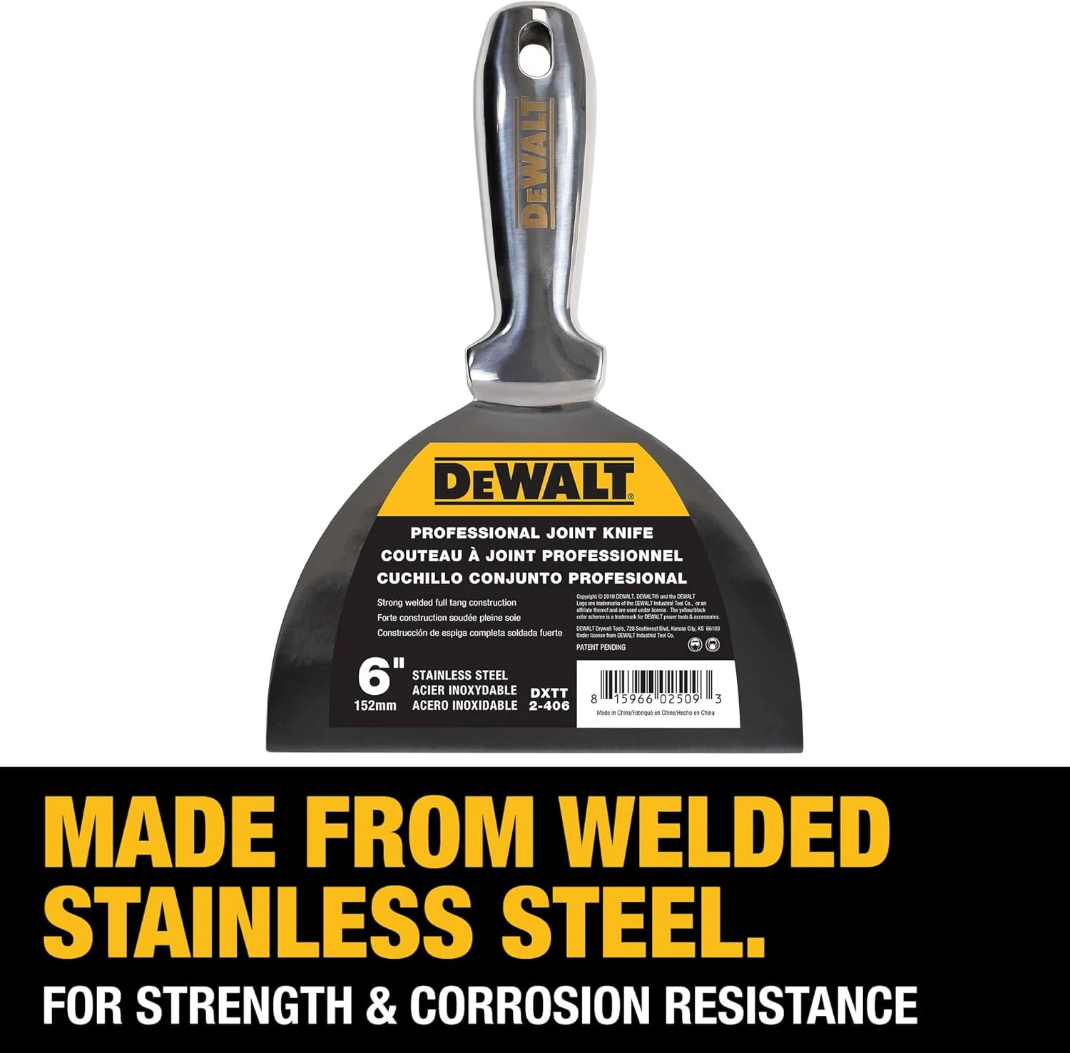 DEWALT 6" Stainless Steel Grout Knife - High Quality Polished Metal Blade - (2-406) - Image 3