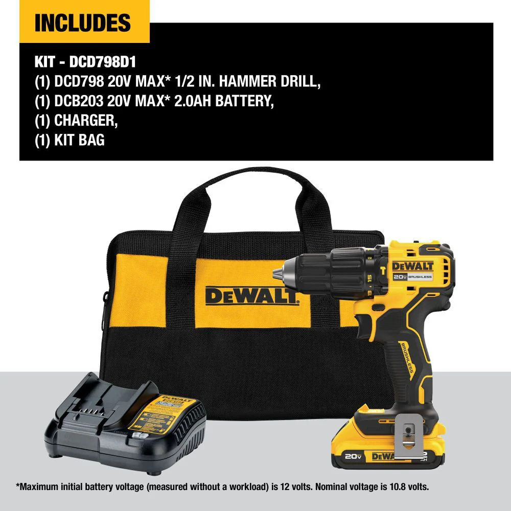 DeWALT 20V (DCD798D1) MAX Brushless Cordless 1/2 In. Hammer Drill Kit - Image 9