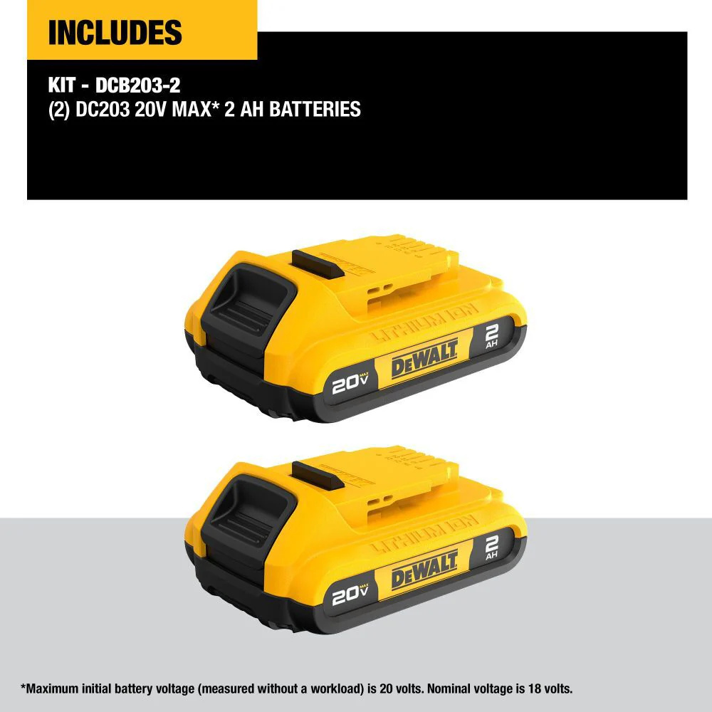 DeWALT (DCB203-2) 20V Max Lithium-Ion Compact Battery 2-Pack (2.0 Ah) - Image 3