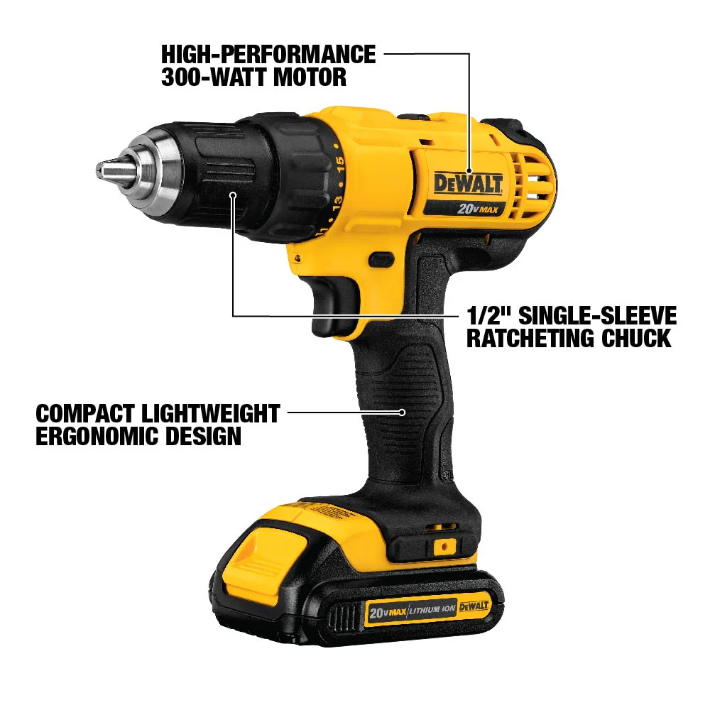 DeWALT (DCD771C2) 20V MAX Lithium-Ion Compact Drill/Driver Kit - Image 2