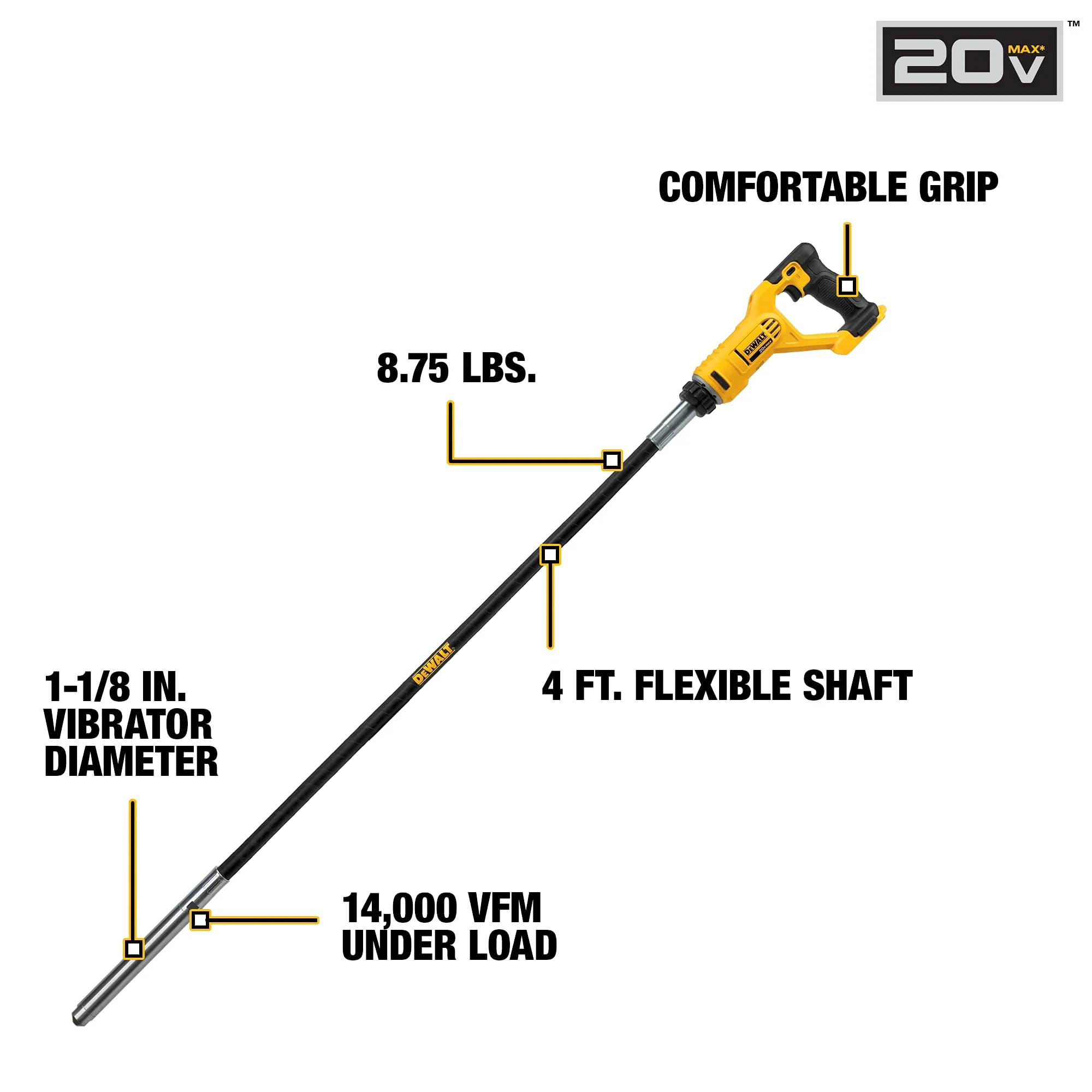 DeWALT (DCE531B) 20V MAX Pencil Vibrator (Bare Tool) - Image 2