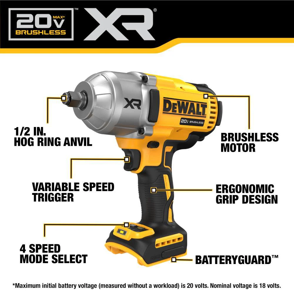DeWALT DCF900B 20V MAX XR 1/2 In. Impact Wrench with Hog Ring Anvil (Bare Tool) - Image 3