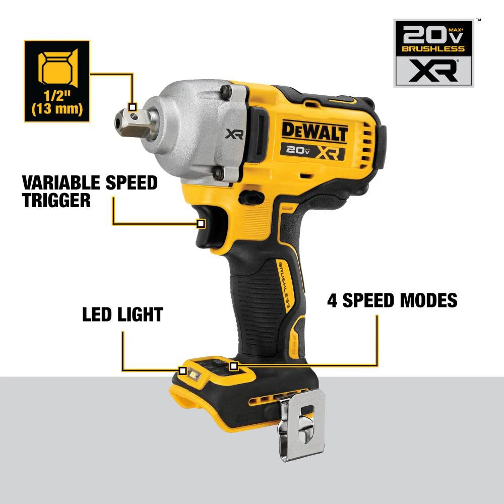 DeWALT (DCF892B) 20V MAX XR 1/2 In. Mid-Range Impact Wrench with Detent Pin Anvil (Bare Tool) - Image 2