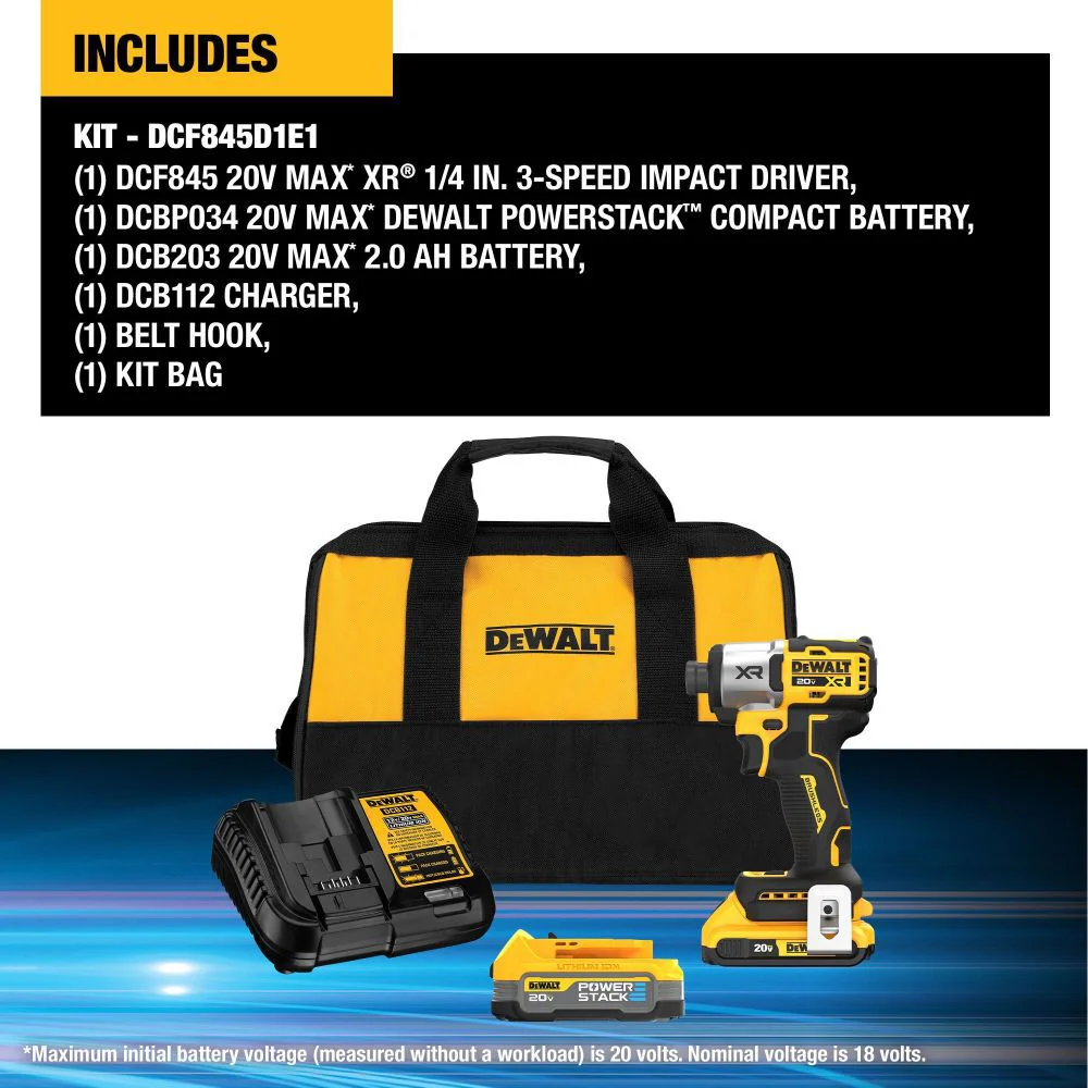 DeWALT 20V DCF845D1E1 MAX XR 1/4 In. Impact Driver Kit - Image 6
