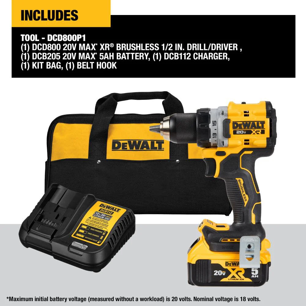 DeWALT 20V DCD800P1 MAX XR Brushless Cordless 1/2 In. Drill/Driver Kit - Image 7