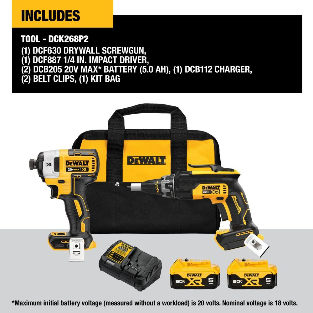 DeWALT 20V MAX XR Drywall Screwgun & Impact Driver Combo Kit - Image 2