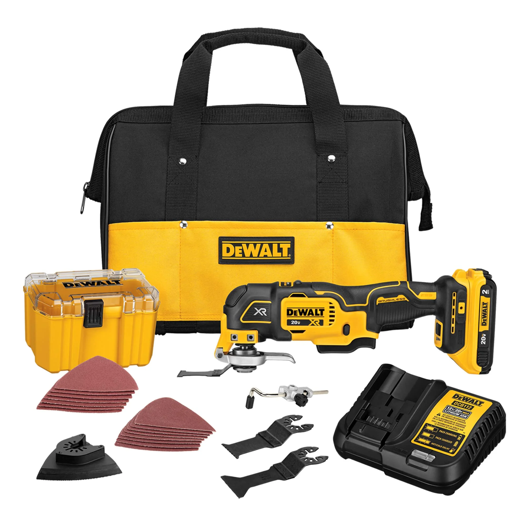 DEWALT DCS356D1 20V MAX XR Oscillating Multi-Tool Kit, Oscillating Tool Accessories, Cordless, 3-Speed, Quick Blade Change, Sand Paper, Blades, Battery and Charger Included