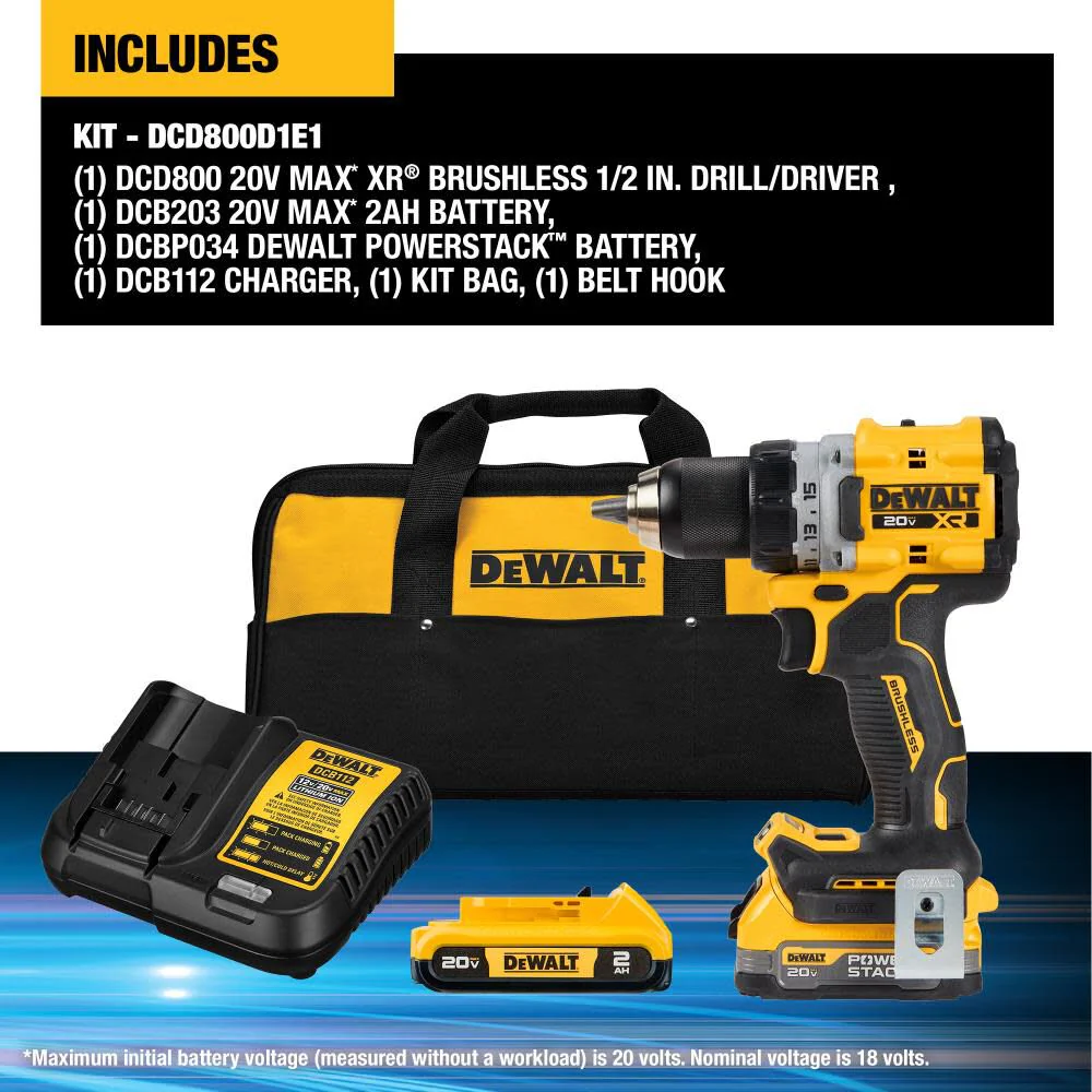 DeWALT 20V (DCD800D1E1) XR COMPACT DRILL DRIVER with POWERSTACK - Image 7