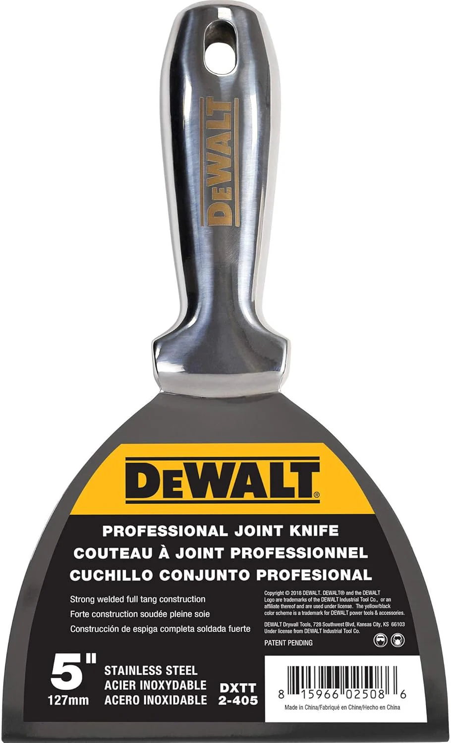 DeWALT (2-405) 5" All Stainless-Steel Joint Knife | One-Piece Premium Polished Metal Putty Blade