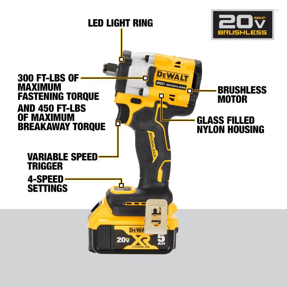 DeWALT (DCF921P2) 20V ATOMIC MAX 1/2 In. Impact Wrench Hog Ring Anvil Kit - Image 4