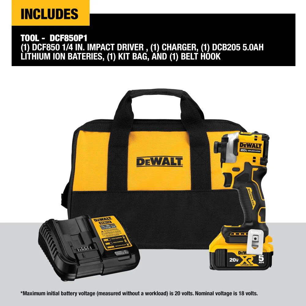 DeWALT DCF850P1 ATOMIC 20V MAX Impact Driver Kit 1/4 In. 3-Speed Brushless Cordless - Image 8