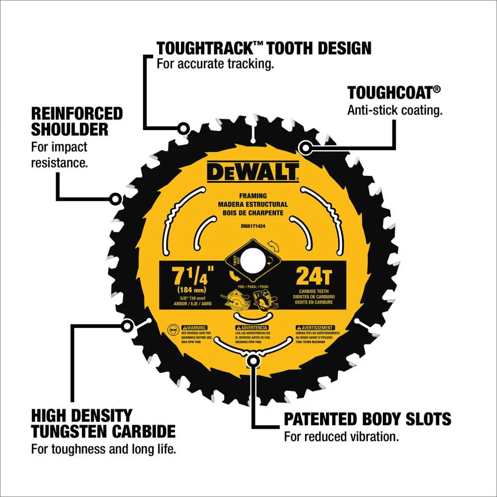 DEWALT (DWA171424) Tough Track 7-1/4 In. Circular Saw Blade 24T (Pack of 1) - Image 3