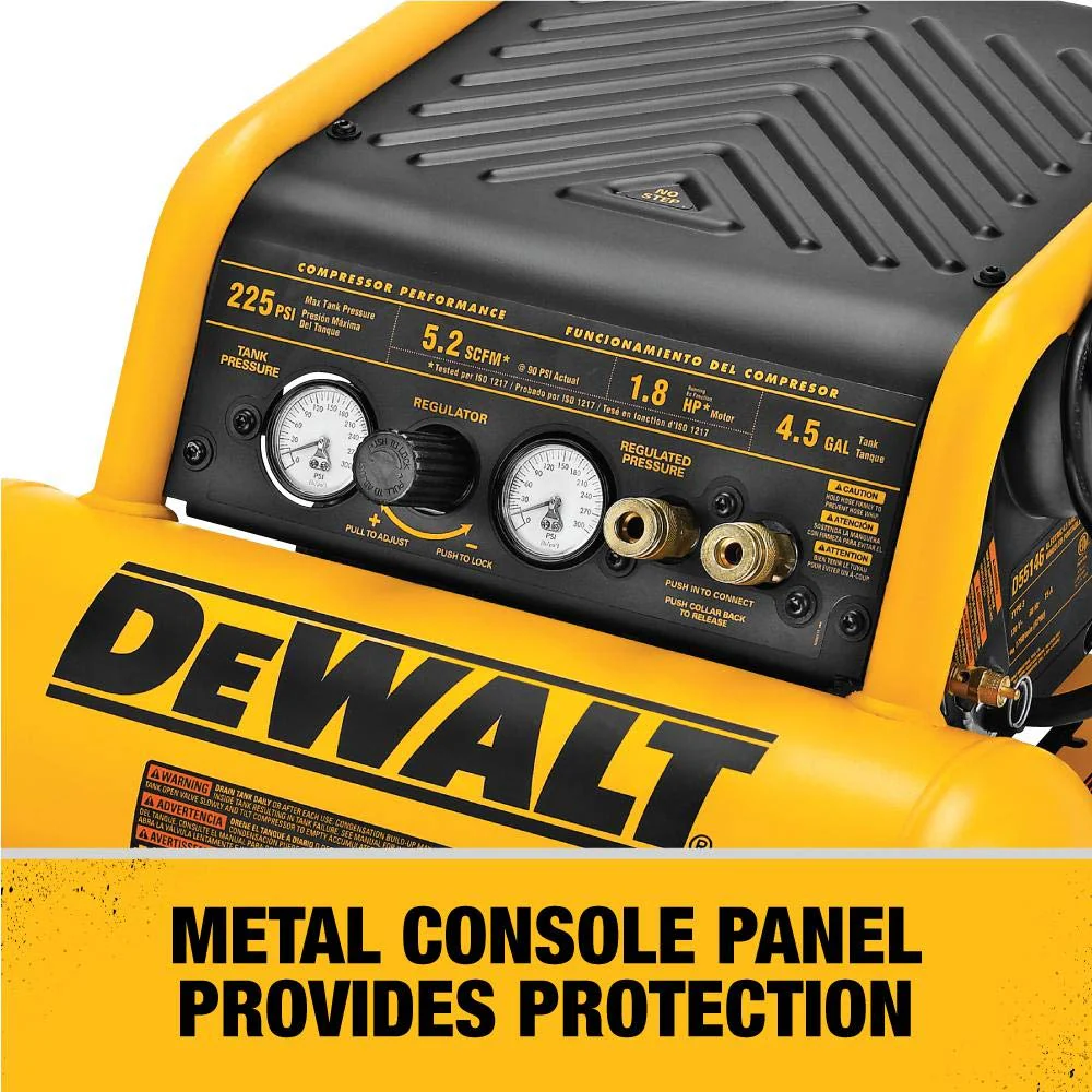 DeWALT 1.6 Hp (D55146) Continuous 200 Psi, 4.5 Gallon Compressor, 17" x 33.75" x 24.5" - Image 9