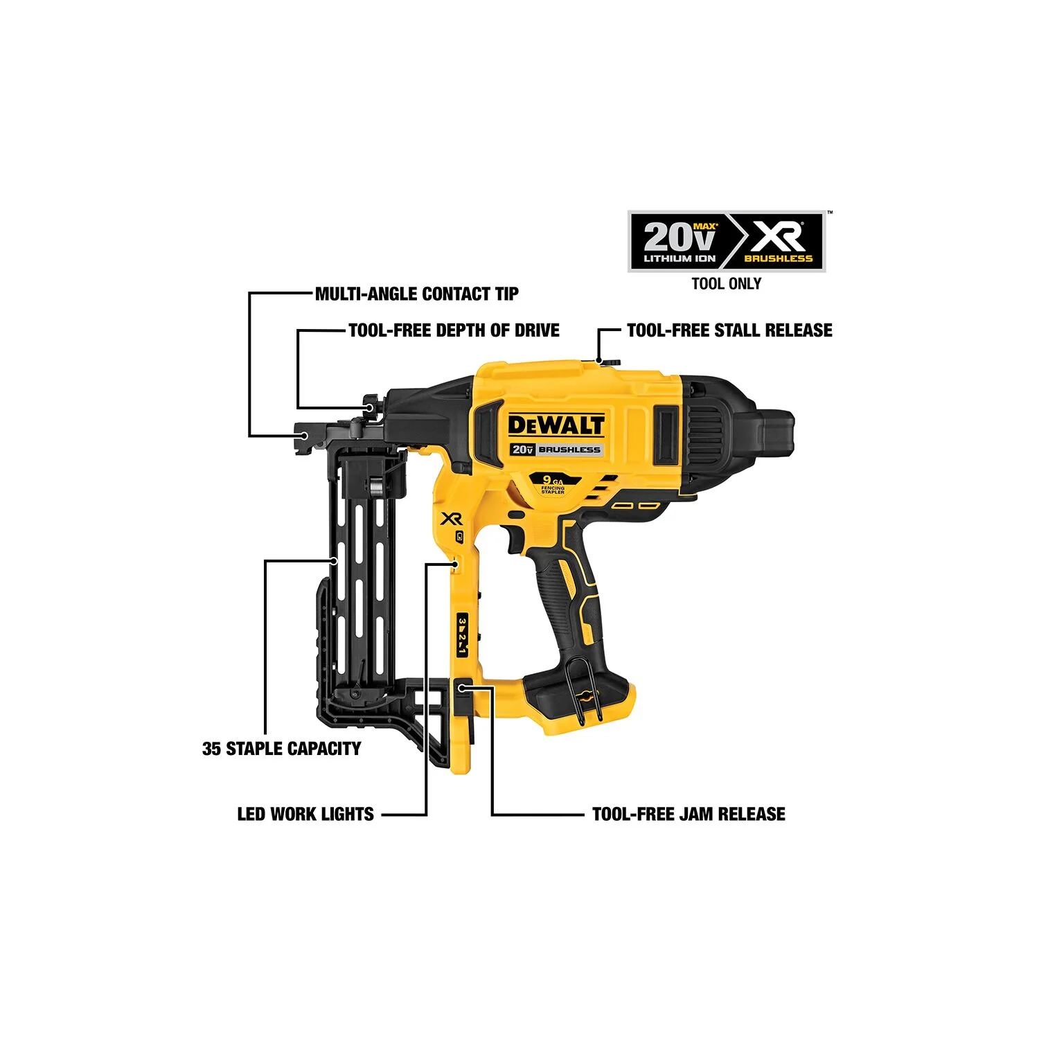 DeWALT DCFS950B 20V MAX XR 9-Gauge Cordless Fencing Stapler (Bare Tool) - Image 3