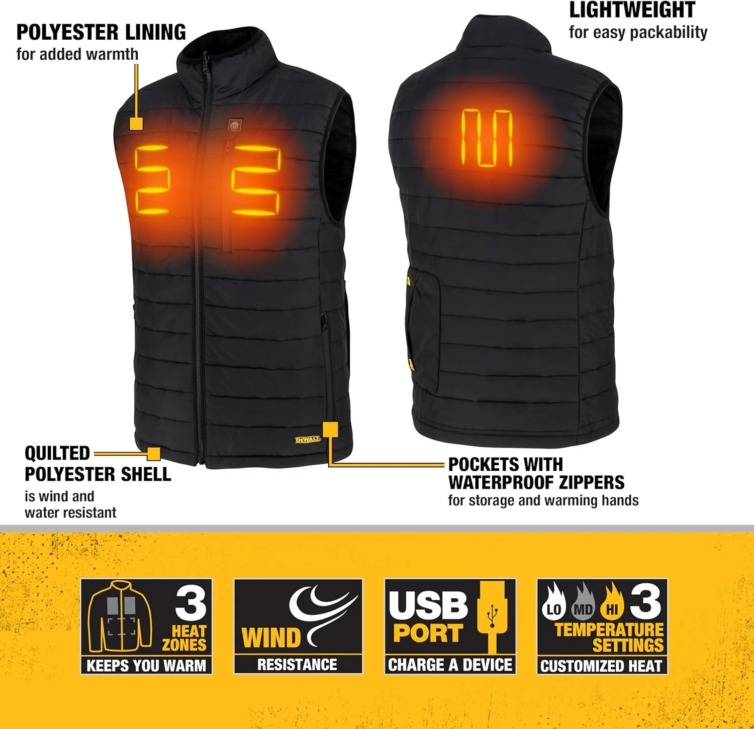 DEWALT Men's Cold Weather Heated Puffer Vest Kit with Battery, Black, Medium - DCHV095BD1 - Image 3
