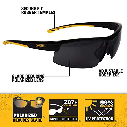 DEWALT DPG99 HDP Polarized Safety Glasses ANSI Z87.1+ Rated Protective Eyewear with Rubber Temples, Adjustable Nosepiece, Neck Cord & Carry Bag - Image 2