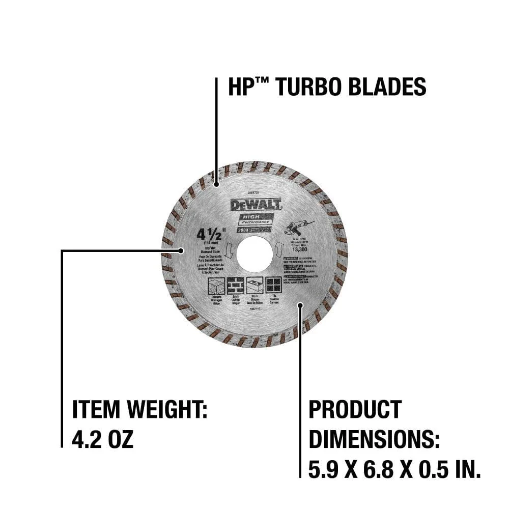 DEWALT DW4725 Diamond Blade for Masonry, Dry Cutting, Continuous Rim, 7/8-Inch Arbor, 4-1/2-Inch - Image 3